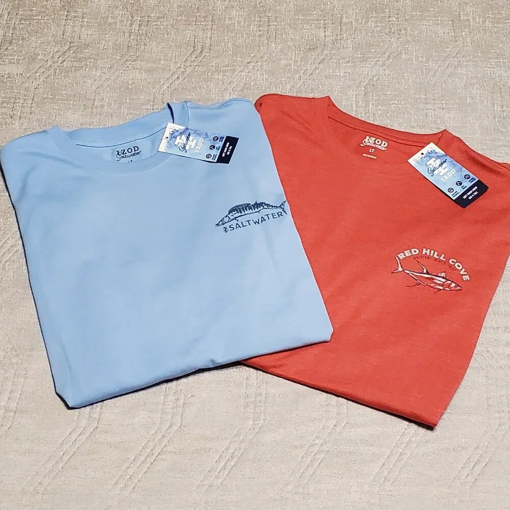 NWT! Bundle -2 Men's IZOD Saltwater Classic/Casual crew shirts Size: Large Tall - Picture 1 of 9